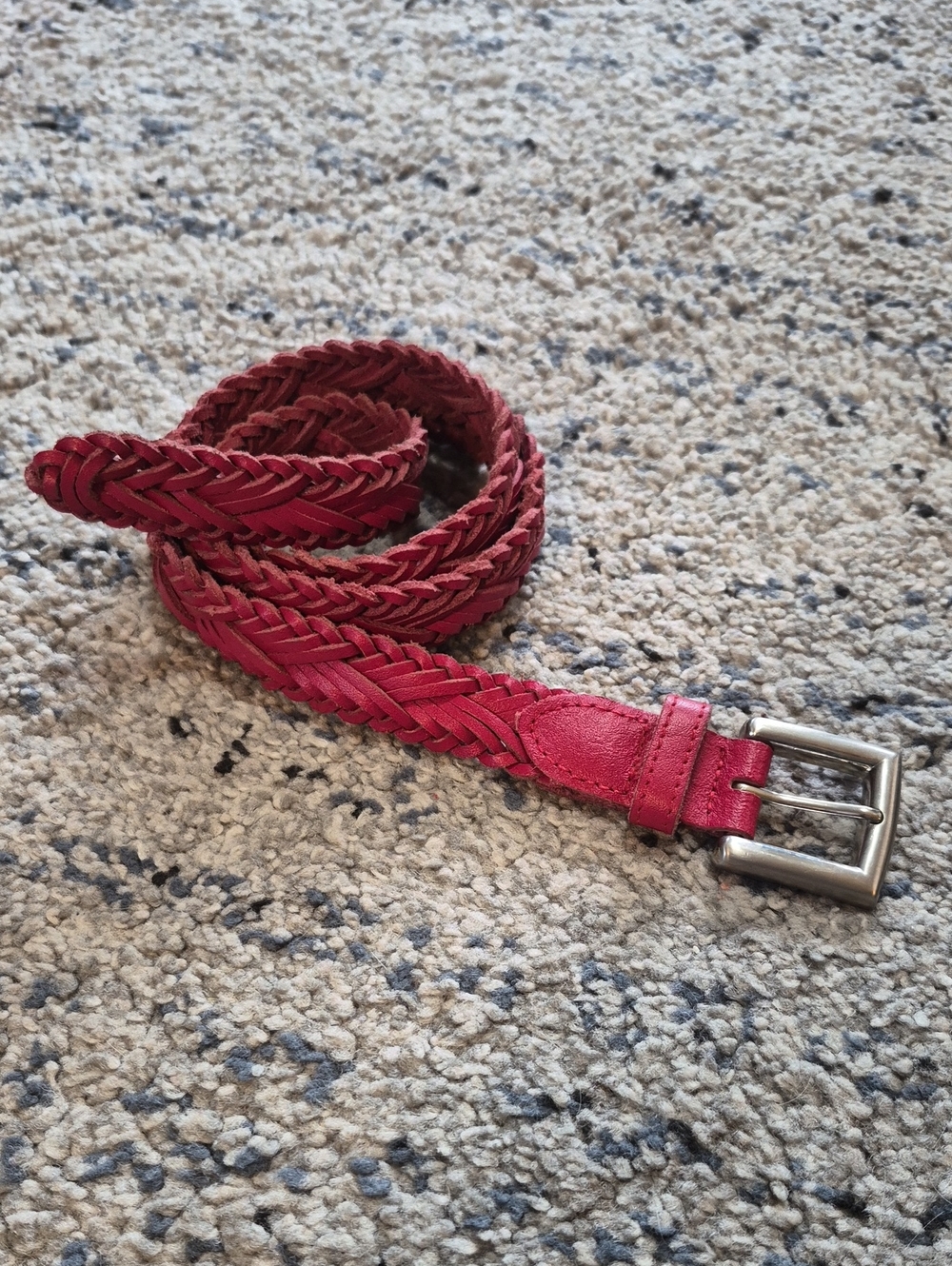 Braided Red Women's Leather Belt